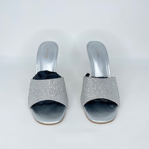 Larroude Colette Crystal & Suede Mule Heels w. Rhinestones in Silver Gray 9 - Picture 5 of 14